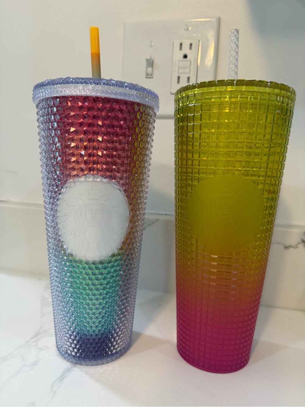 2 pack Starbucks Studded Ombre Tumblers in Pink, Yellow, Green